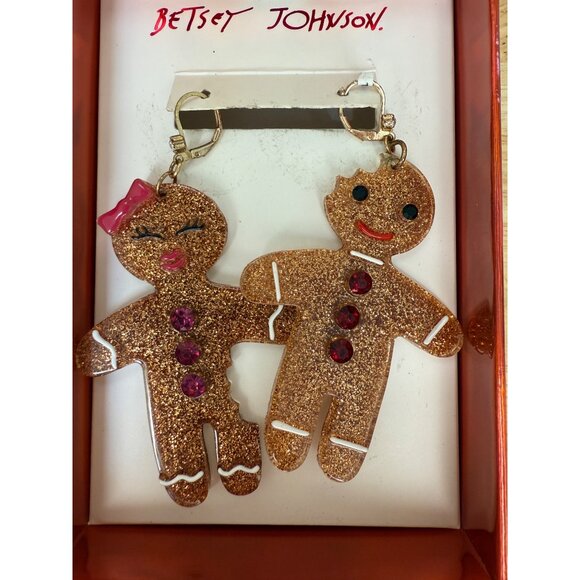Betsy Johnson Gingerbread Holiday Earrings Statement Large Dangle Rhinestone - Picture 6 of 7